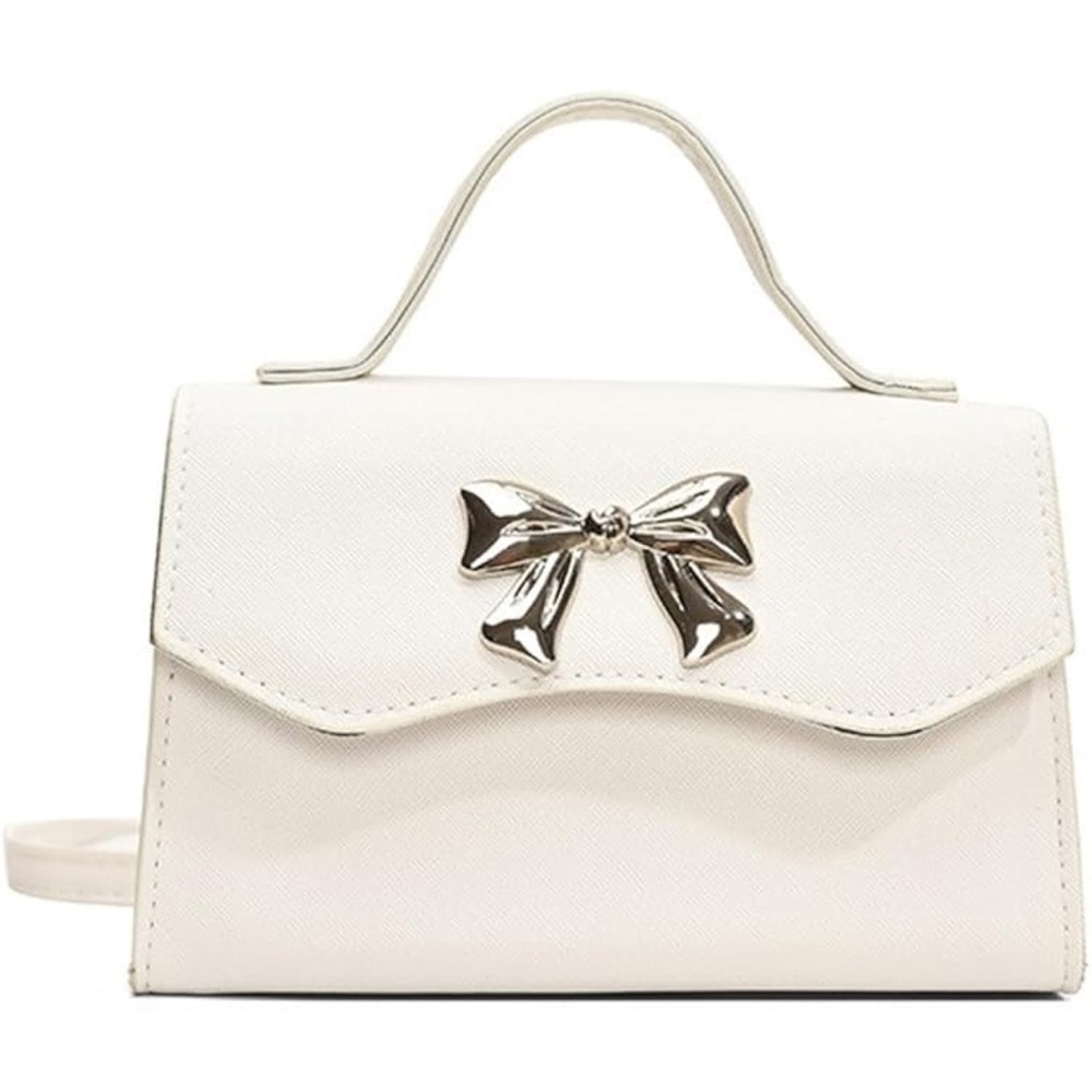 White and Silver Crossbody Bag with Metallic Bow